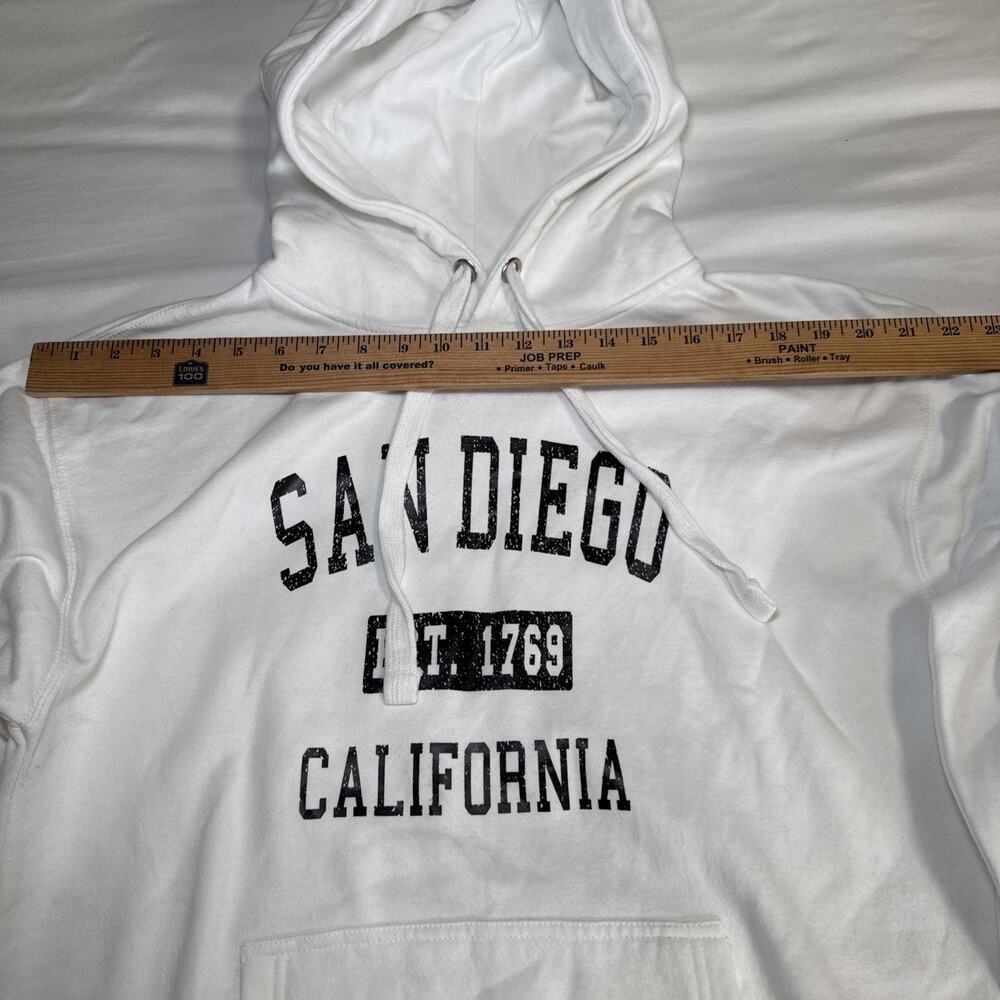 San Diego California Spellout Graphic White Hooded Sweatshirt Womens Large - Picture 3 of 11